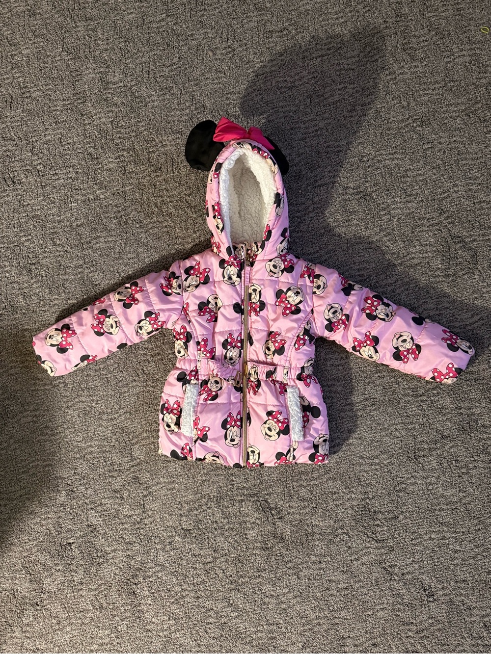 Disney Pink Minnie Mouse Hooded Puffer Coat with Bow Ears